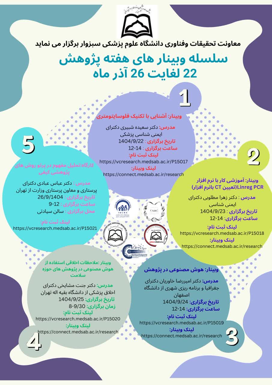 به مناسبت گرامیداشت هفته پژوهش معاونت تحقیقات و فناوری دانشگاه علوم پزشکی سبزوار به همراهی مرکز تحقیقات سلولی مولکولی برگزار میکند